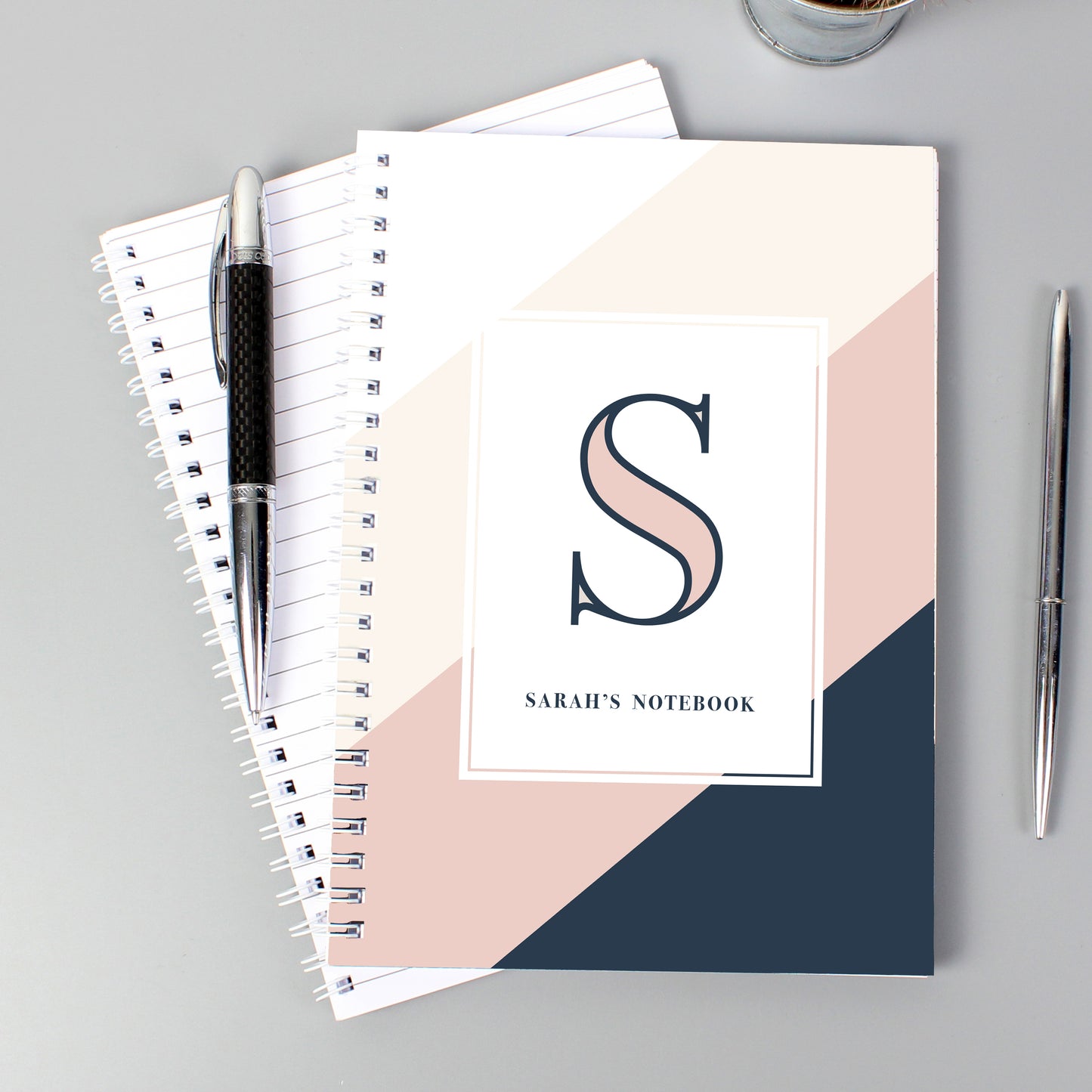 Personalised Free Text Navy & Blush A5 Diary