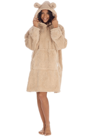 Ladies Teddy Embossed Oversized Snuggle Hoodie With Ears