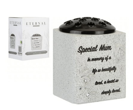 Memorial Grey Grave Flower Pot Mum Roses Design