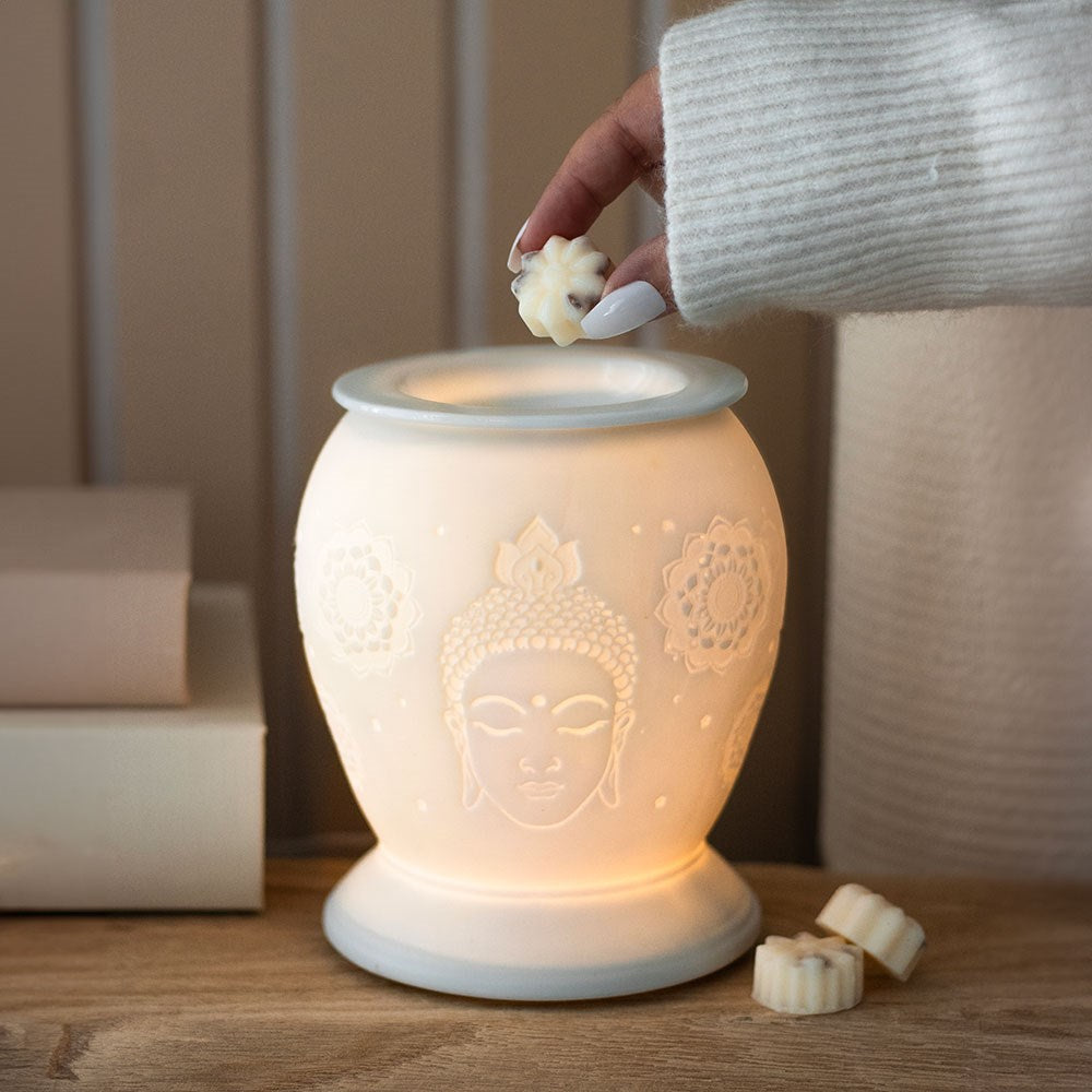 White Ceramic Buddha Electric Oil Burner and Wax Warmer