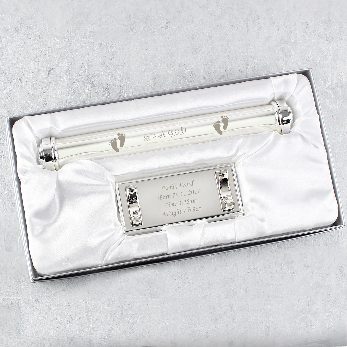Personalised Its A Girl Silver Plated Certificate Holder