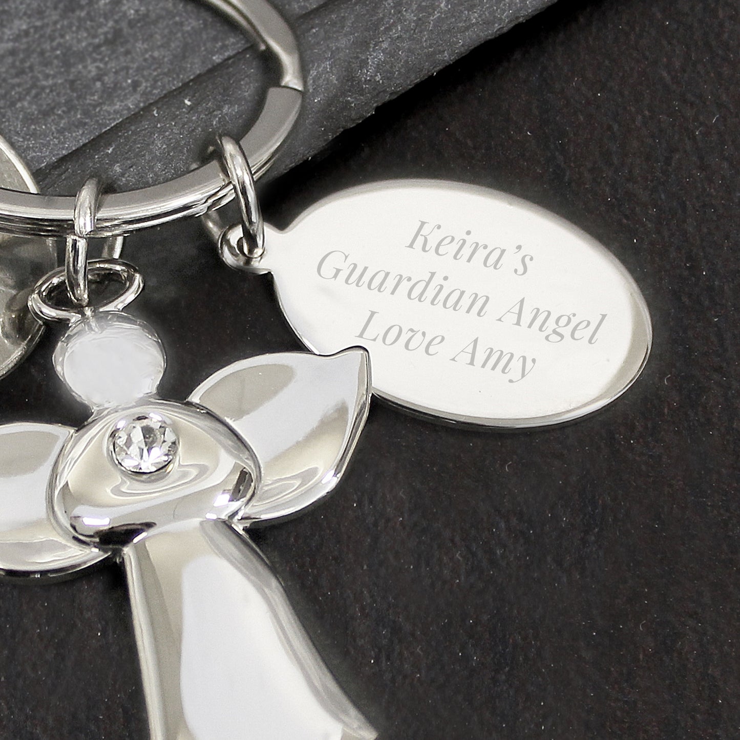 Personalised Silver Plated Guardian Angel Keyring