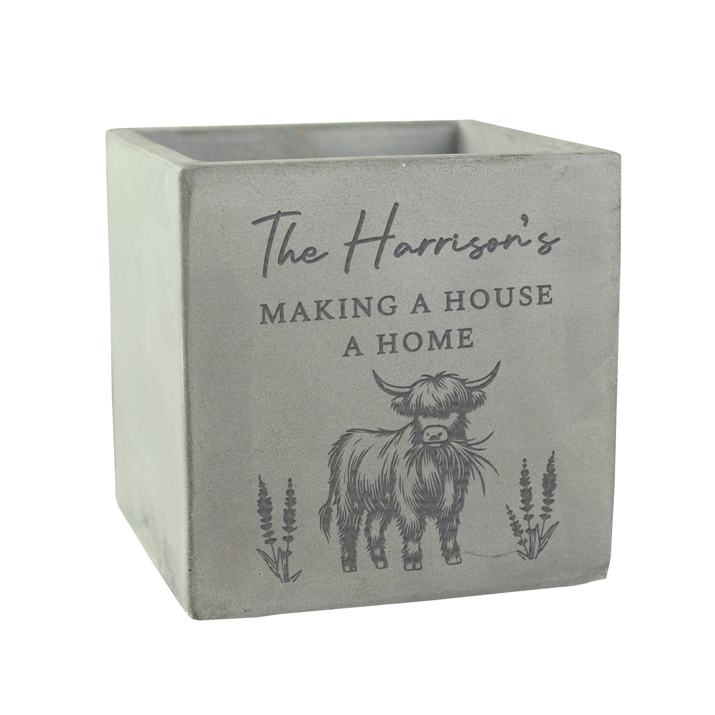 Personalised Highland Cow Concrete Plant Pot
