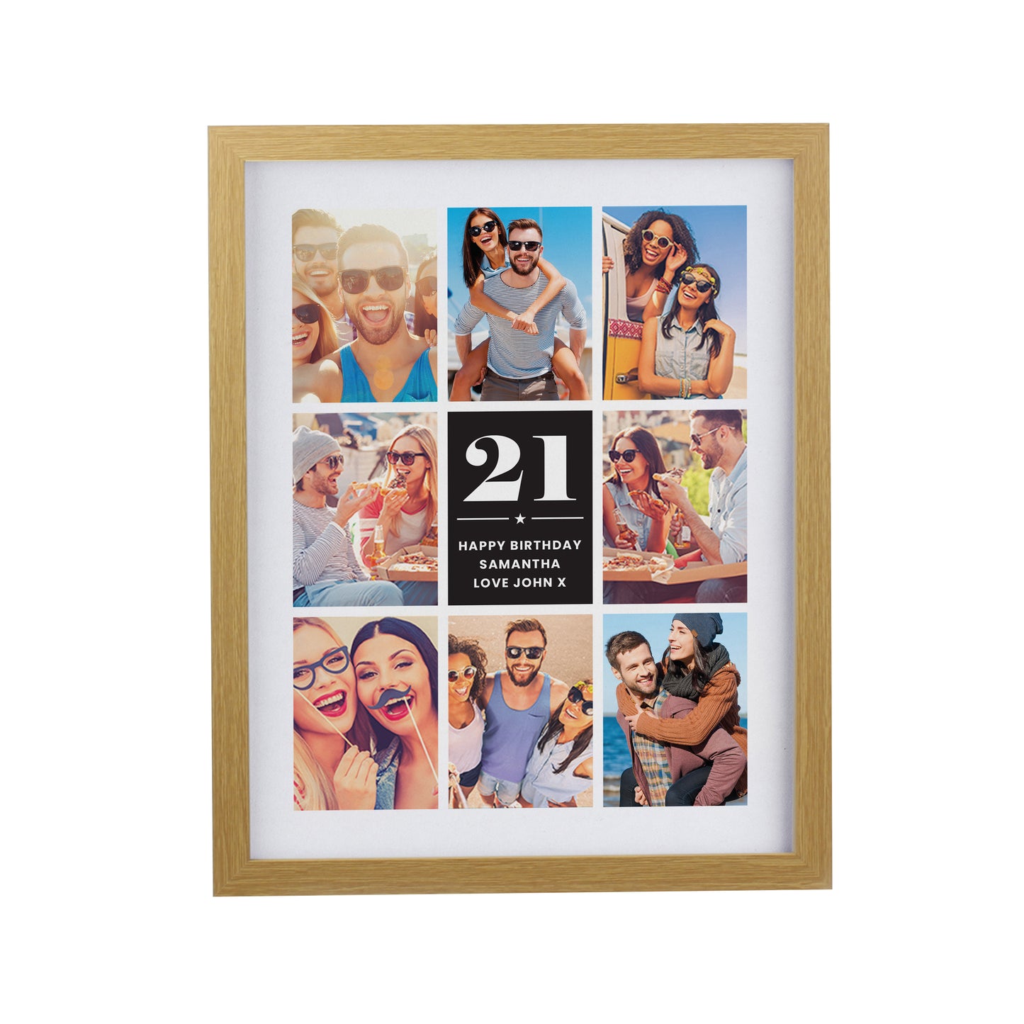 Personalised Big Number Multi Photo Upload Oak Poster Frame