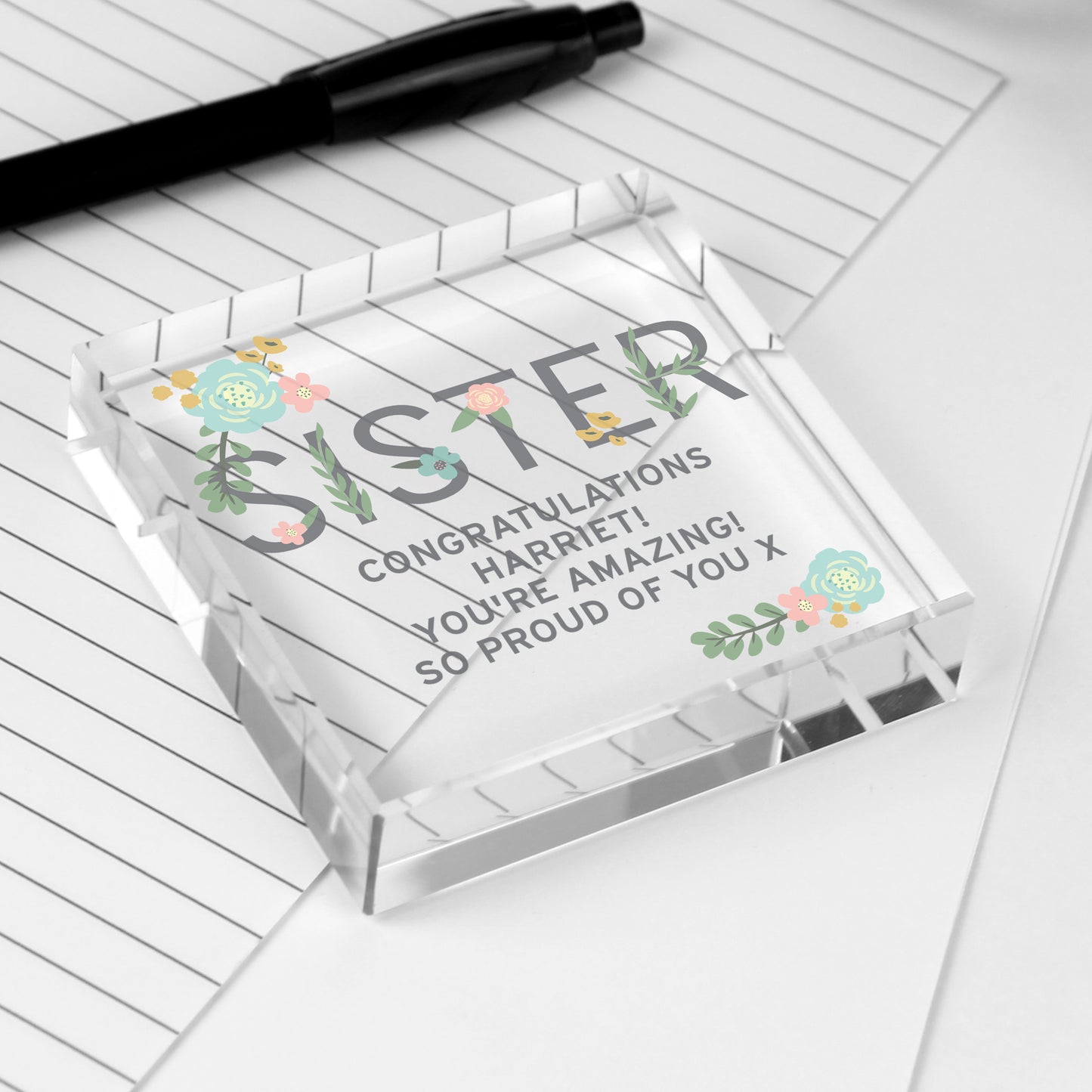 Personalised Floral Sister Crystal Token