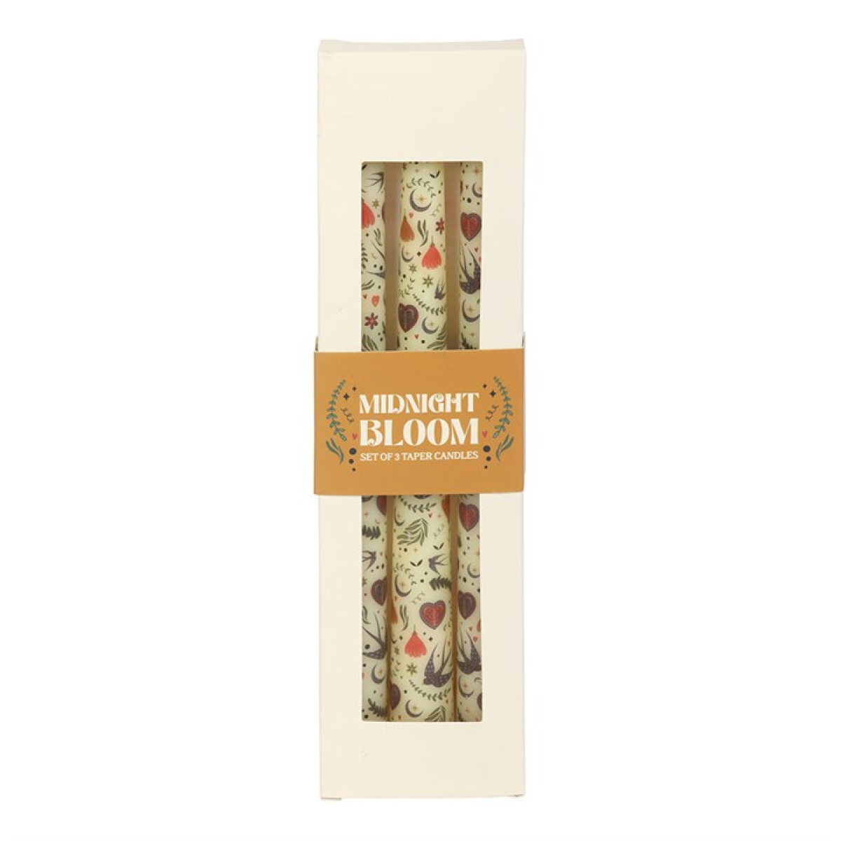Set of 3 Cream Midnight Bloom Print Taper Candles