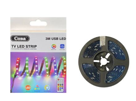 Adhesive Multicolour Indoor TV USB LED Strip with Remote 3m