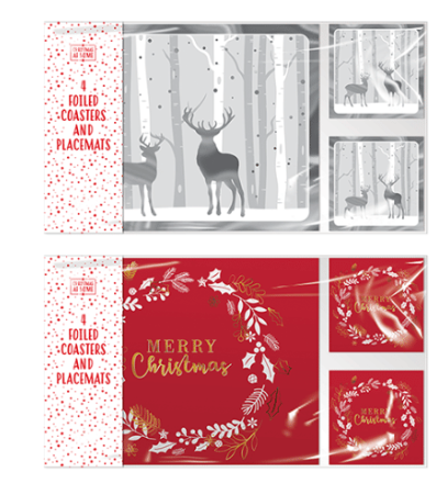 Foiled Christmas Coasters & Placemats 4 Pack