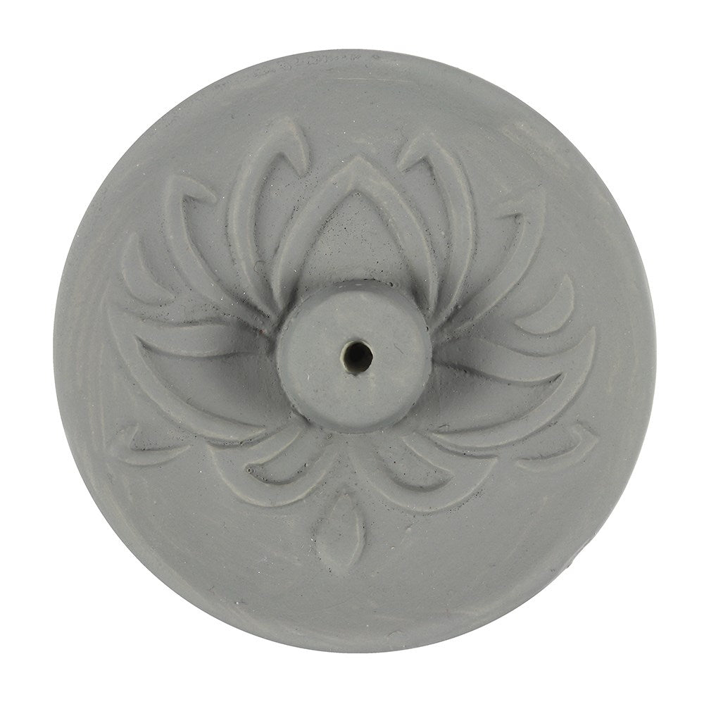 Grey Lotus Terracotta Incense Plate