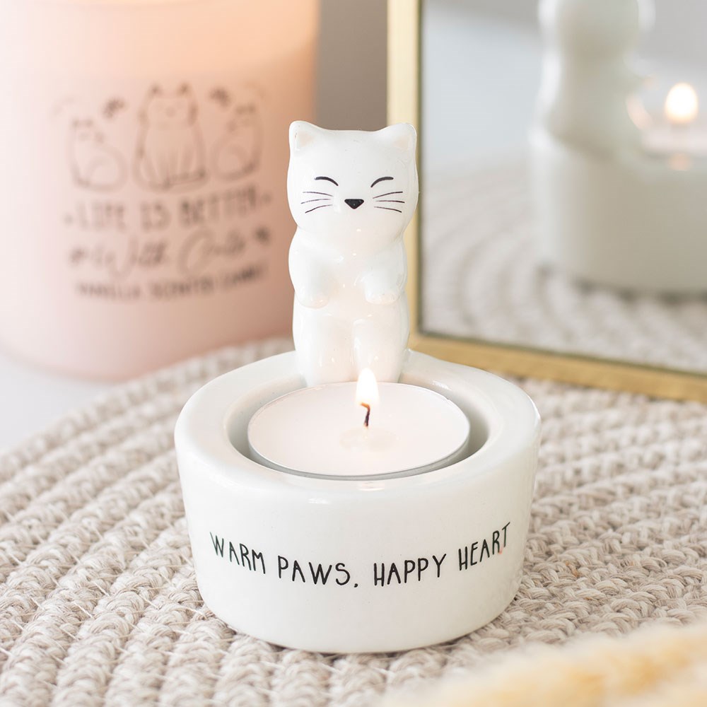 Warm Paws, Happy Heart Cat Tealight Holder