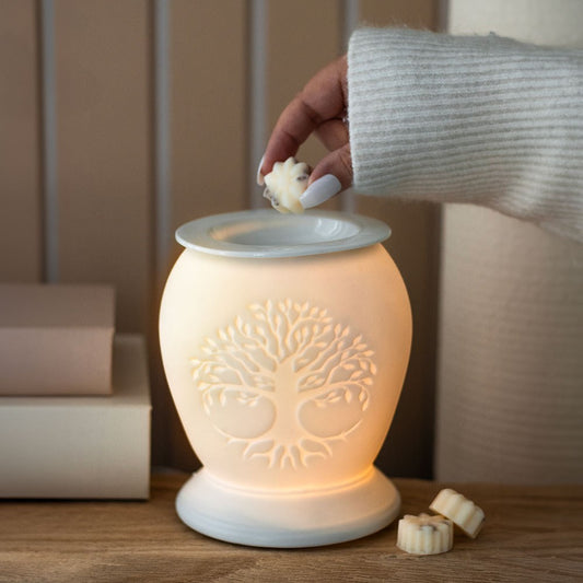 Tree of Life White Ceramic Electric Oil Burner and Wax Warmer