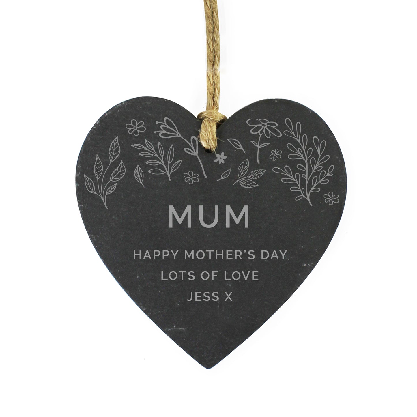 Personalised Engraved Botanical Slate Heart Decoration