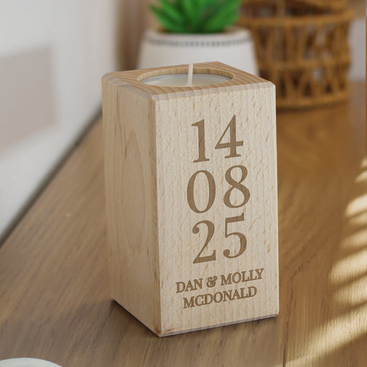 Personalised Anniversary Date Wooden Tealight Holder
