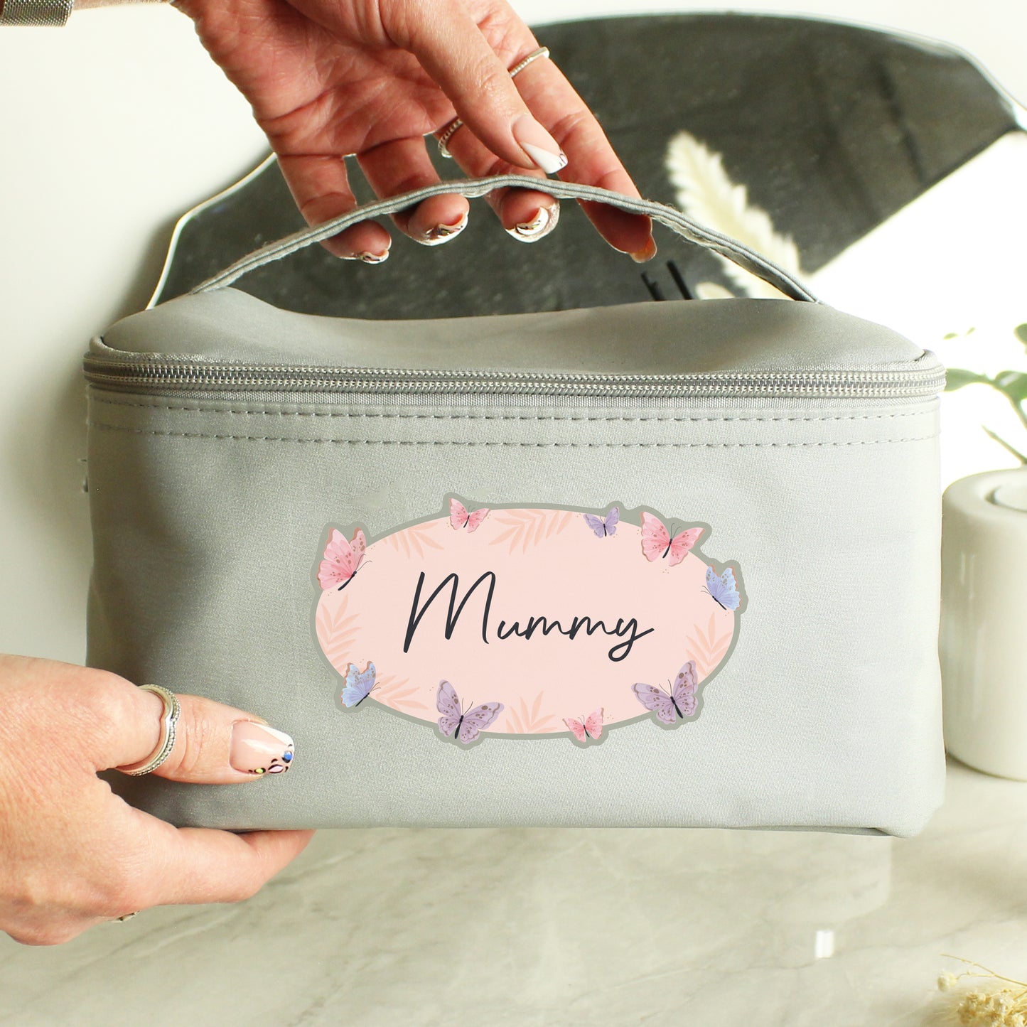 Personalised Butterfly Grey Toiletry Bag