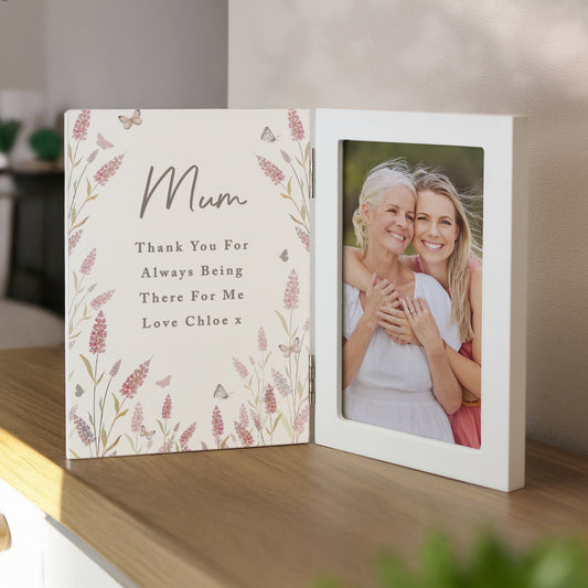 Personalised Floral Wooden Hinged 6x4 Photo Frame