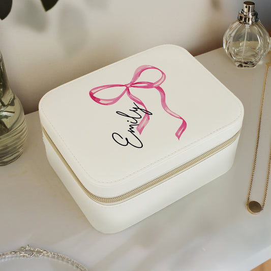Personalised Bow Travel Jewellery Box