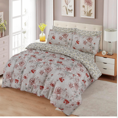 Super Soft Printed Duvet Set - Grey Rose - DOUBLE