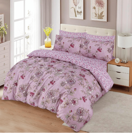 Super Soft Printed Duvet Set - Pink Rose - DOUBLE