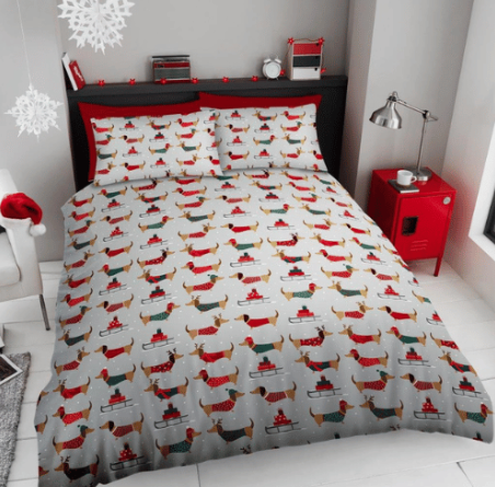 Ultra Soft Duvet Set Xmas Snowy Sausage Dog - KING
