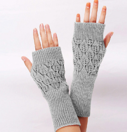 Winter Arm Hand Warmer Knitted Long Fingerless Gloves Soft Mittens for Female - Light Grey
