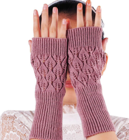 Winter Arm Hand Warmer Knitted Long Fingerless Gloves Soft Mittens for Female - Pink