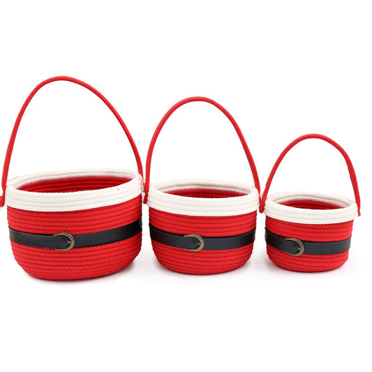 Set of 3 Red Santa Baskets with Handles