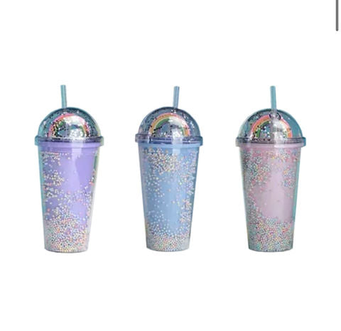 Rainbow 450ml cup with dome lid and straw