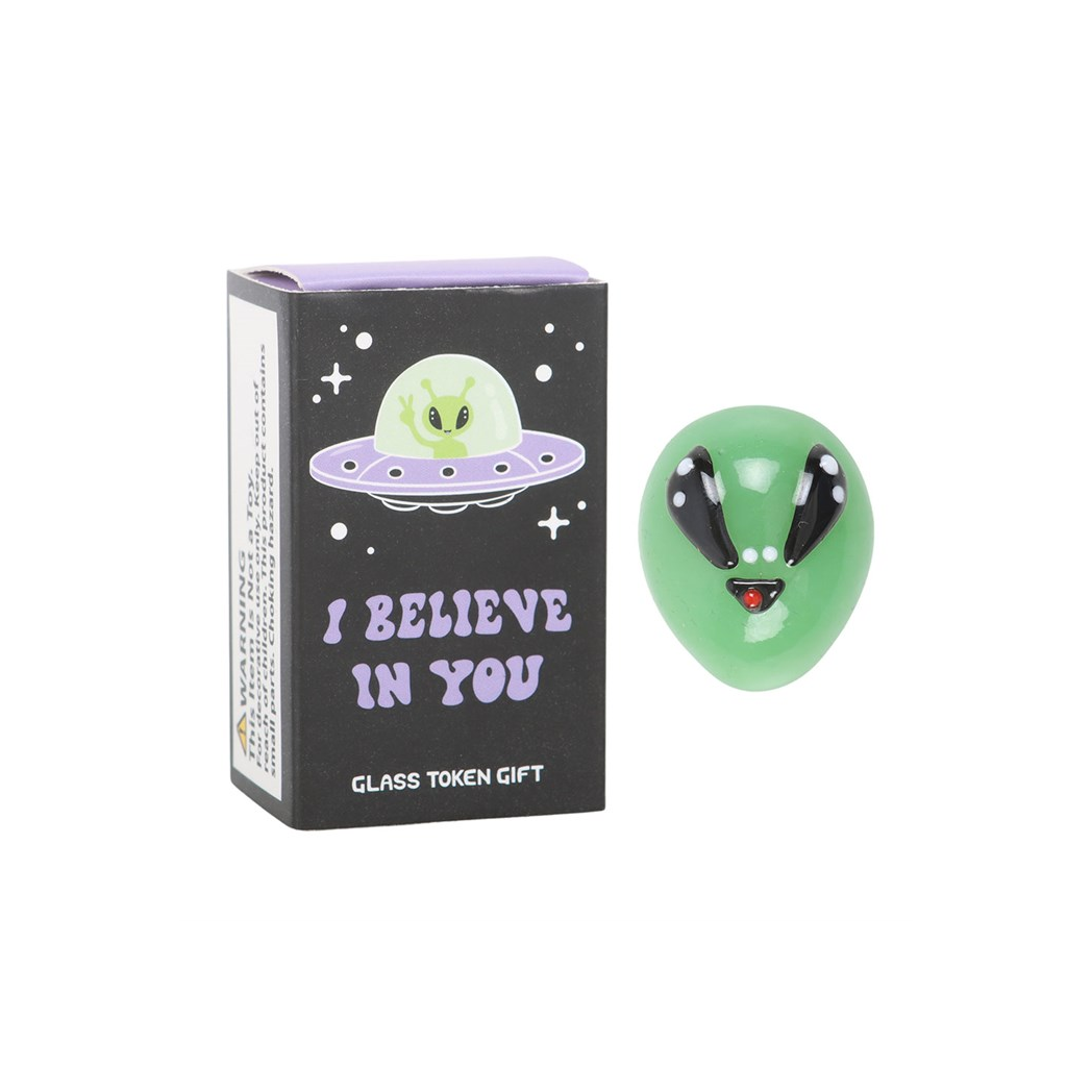 Set of 24 Glass Alien Token Gifts in Display