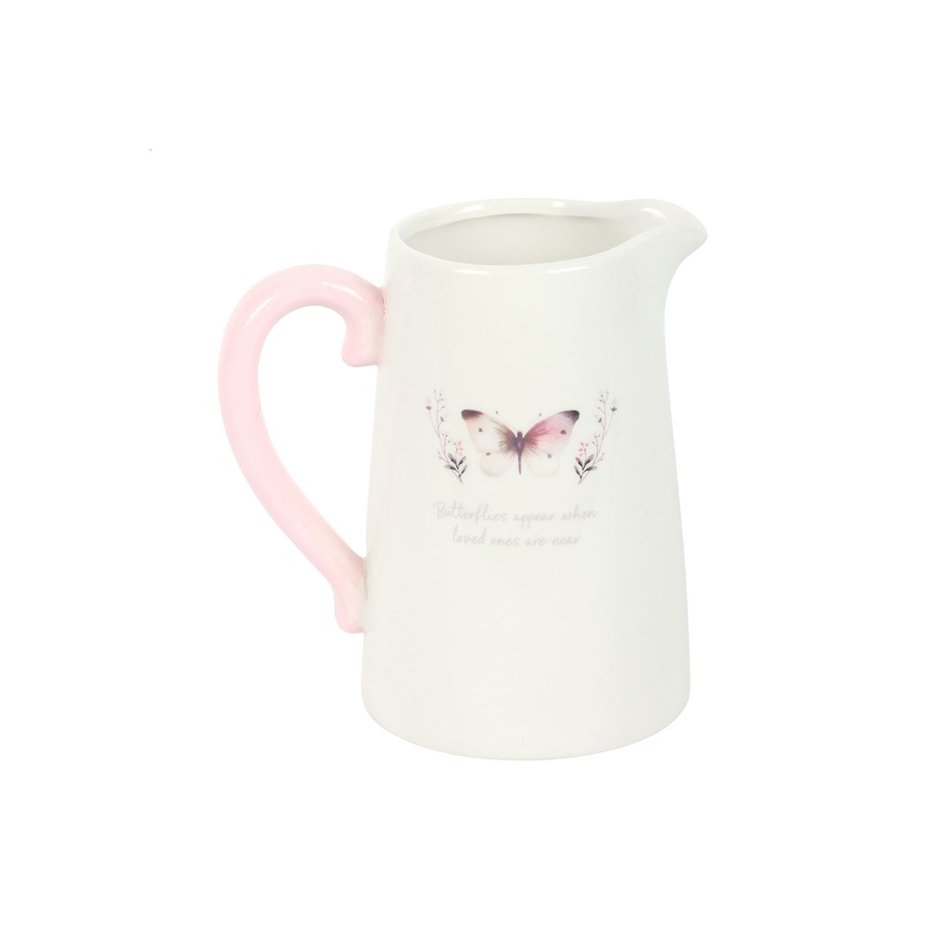 White Butterfly Print Ceramic Flower Jug