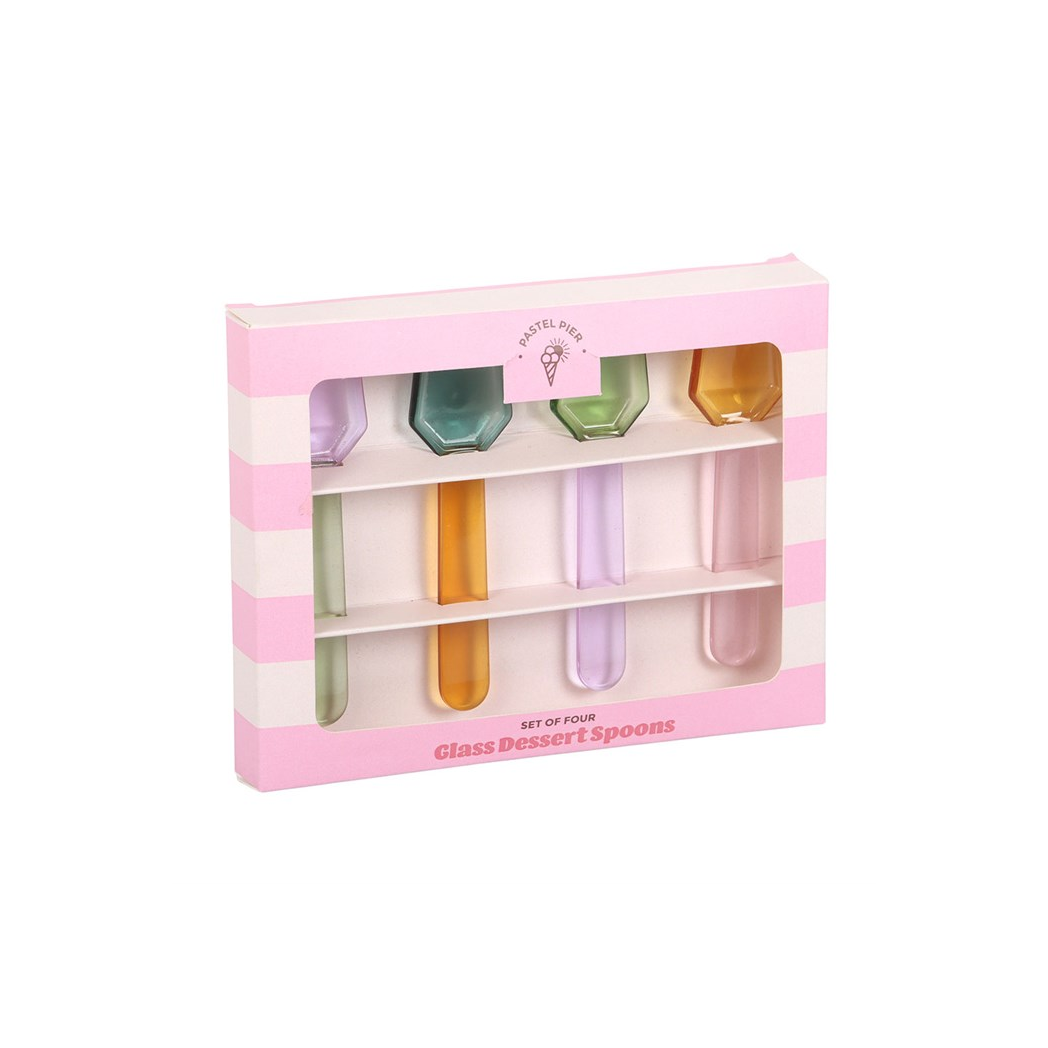 Set of 3 Pastel Glass Dessert Spoons