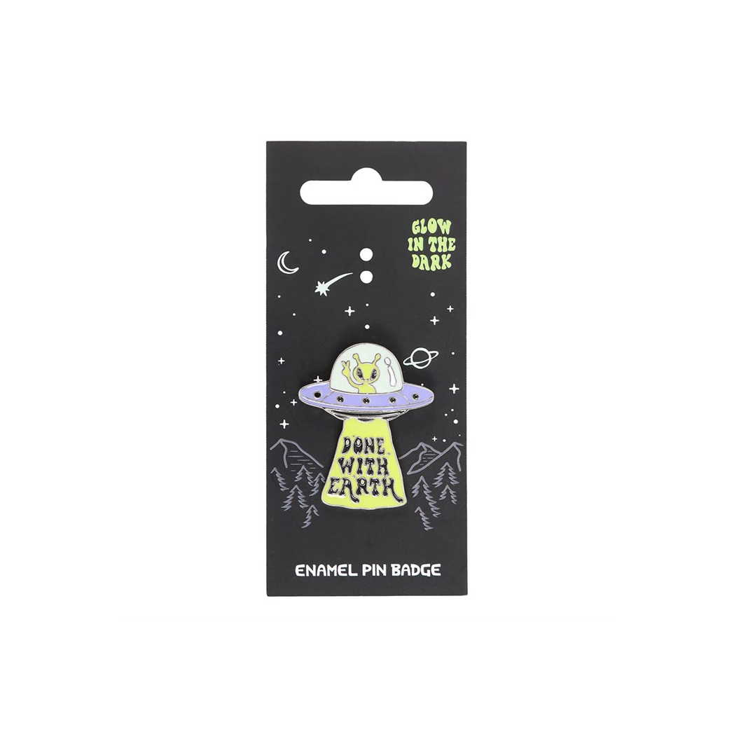 Glow in the Dark UFO Enamel Pin Badge